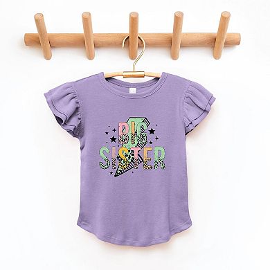 Big Sister Lightning Bolt Toddler Flutter Sleeve Graphic Tee