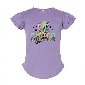 Big Sister Lightning Bolt Toddler Flutter Sleeve Graphic Tee