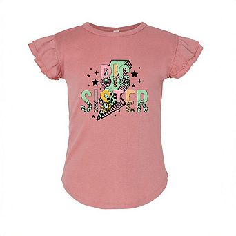 Big Sister Lightning Bolt Toddler Flutter Sleeve Graphic Tee
