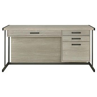 60 Inch 4 Drawer Rectangular Office Desk, Metal Sled Base, Whitewashed Gray