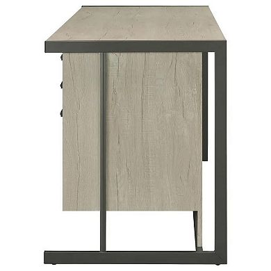 60 Inch 4 Drawer Rectangular Office Desk, Metal Sled Base, Whitewashed Gray