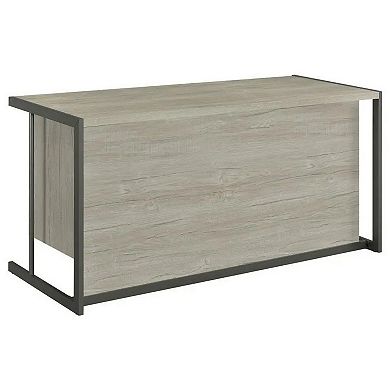 60 Inch 4 Drawer Rectangular Office Desk, Metal Sled Base, Whitewashed Gray
