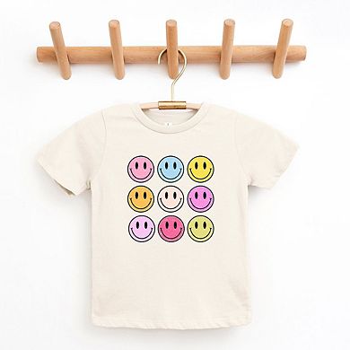 Colorful Smiley Face Distressed Toddler Short Sleeve Graphic Tee