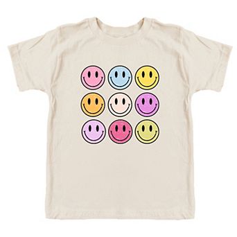 Colorful Smiley Face Distressed Toddler Short Sleeve Graphic Tee