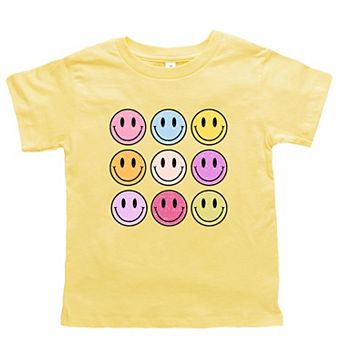 Colorful Smiley Face Distressed Toddler Short Sleeve Graphic Tee