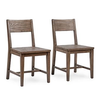 Lio 18 Inch Dining Chair Set Of 2, Armless Open Style, Brown Pine Wood