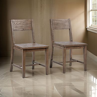 Lio 18 Inch Dining Chair Set Of 2, Armless Open Style, Brown Pine Wood