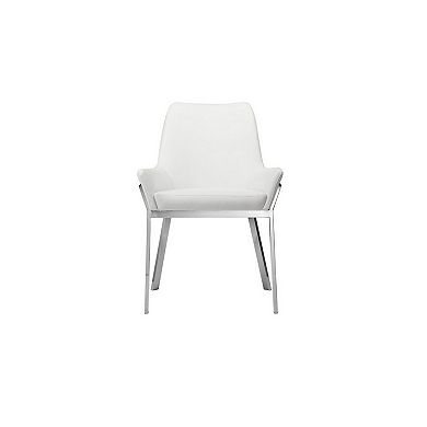 Fuma 23 Inch Set Of 2 Dining Chairs, Foam Fill, White Faux Leather, Silver