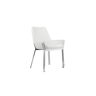 Fuma 23 Inch Set Of 2 Dining Chairs, Foam Fill, White Faux Leather, Silver