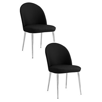 Era 24 Inch Set Of 2 Dining Chairs, Curved Back, Black Faux Leather, Chrome