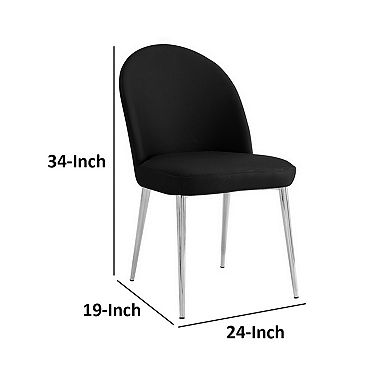 Era 24 Inch Set Of 2 Dining Chairs, Curved Back, Black Faux Leather, Chrome