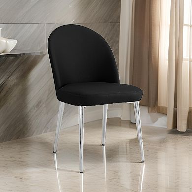 Era 24 Inch Set Of 2 Dining Chairs, Curved Back, Black Faux Leather, Chrome