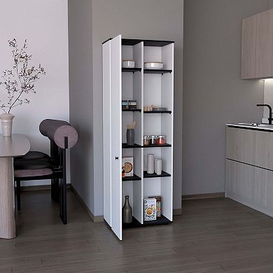 Kitchen Storage 67" H Cabinet With One Door, Five Interior Shelves and Five Exterior Shelves