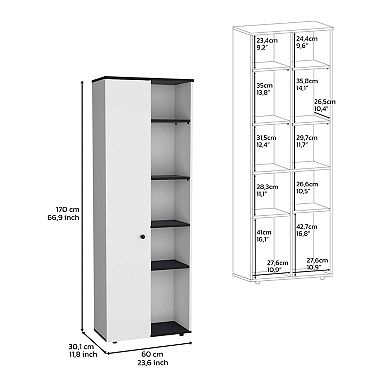 Kitchen Storage 67" H Cabinet With One Door, Five Interior Shelves and Five Exterior Shelves