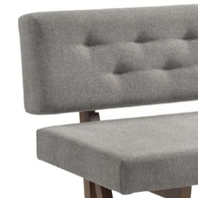 Fabric Upholstered Dining Bench with Rubber Wood Feet, Gray and Walnut Brown