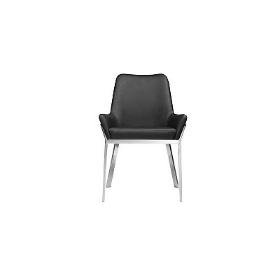 Fuma 23 Inch Set Of 2 Dining Chairs, Foam Fill, Black Faux Leather, Silver