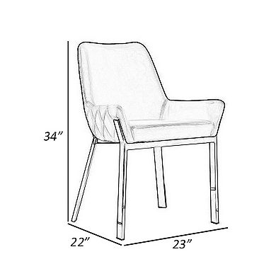 Fuma 23 Inch Set Of 2 Dining Chairs, Foam Fill, Black Faux Leather, Silver