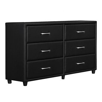6 Drawer Dresser In Wood And PVC, Black