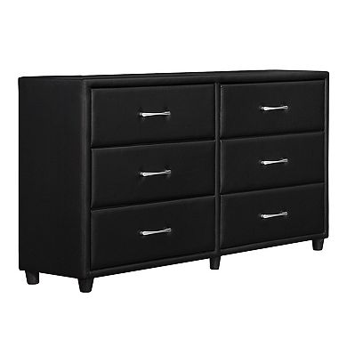 6 Drawer Dresser In Wood And PVC, Black