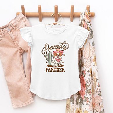 Howdy Partner Dog Toddler Flutter Sleeve Graphic Tee