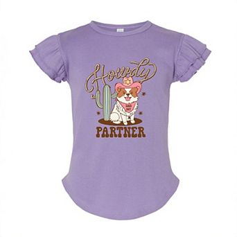Howdy Partner Dog Toddler Flutter Sleeve Graphic Tee