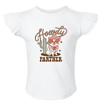 Howdy Partner Dog Toddler Flutter Sleeve Graphic Tee