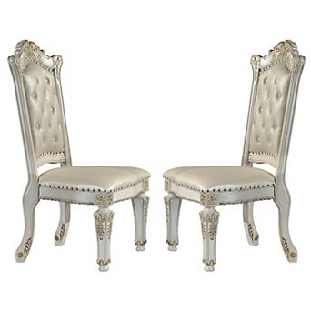 Doe 27 Inch Side Dining Chair Set Of 2, Nailhead, Tufted White Faux Leather