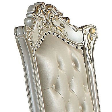 Doe 27 Inch Side Dining Chair Set Of 2, Nailhead, Tufted White Faux Leather