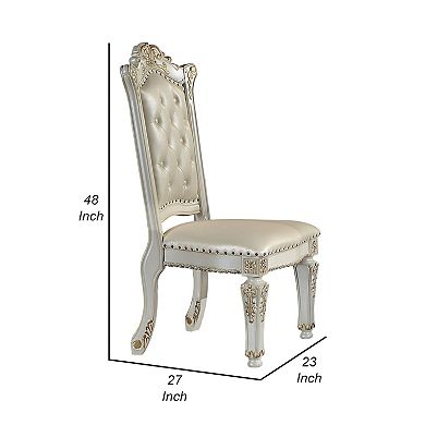 Doe 27 Inch Side Dining Chair Set Of 2, Nailhead, Tufted White Faux Leather
