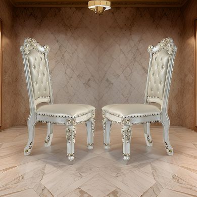 Doe 27 Inch Side Dining Chair Set Of 2, Nailhead, Tufted White Faux Leather