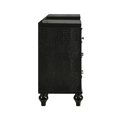 Kya 64 Inch Vanity Dresser Table with 7 Drawers, Mirrored Trim, Glam Black