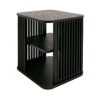 19 Inch Side End Table, 3 Shelves, Modern Vertical Slats, Black Ash Wood