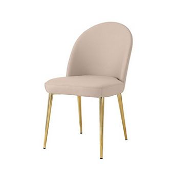 Era 24 Inch Dining Chair Set Of 2, Curved Back, Beige Faux Leather, Gold