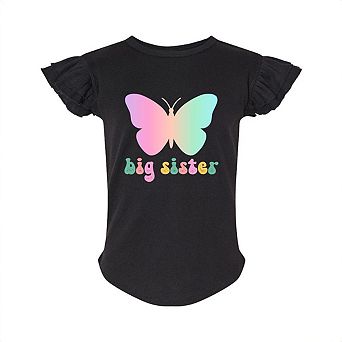 Big Sister Butterfly Toddler Flutter Sleeve Graphic Tee