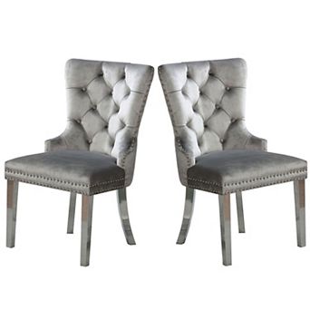 24 Inch Dining Side Chair Set Of 2, Tufted Silver Gray Fabric, Chrome Legs