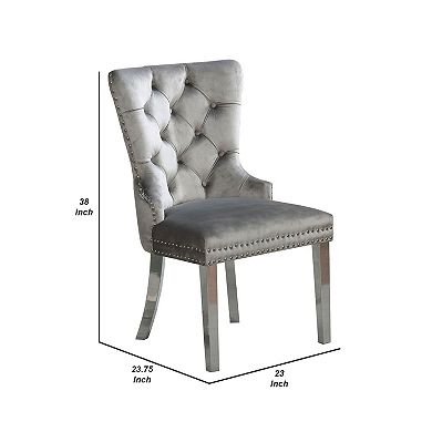 24 Inch Dining Side Chair Set Of 2, Tufted Silver Gray Fabric, Chrome Legs