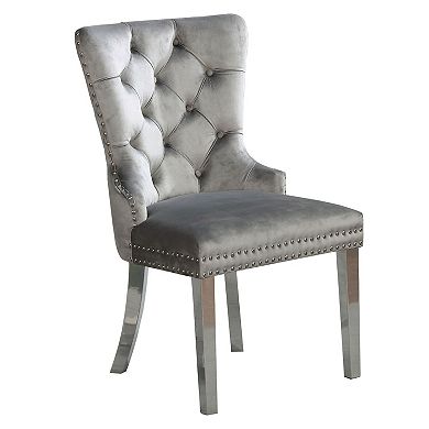 24 Inch Dining Side Chair Set Of 2, Tufted Silver Gray Fabric, Chrome Legs