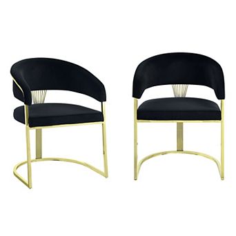 Verie 22 Inch Side Dining Chair, Gold Base, Padded Black Velvet