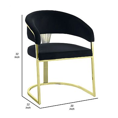 Verie 22 Inch Side Dining Chair, Gold Base, Padded Black Velvet