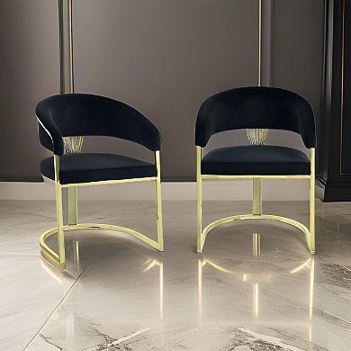 Verie 22 Inch Side Dining Chair, Gold Base, Padded Black Velvet