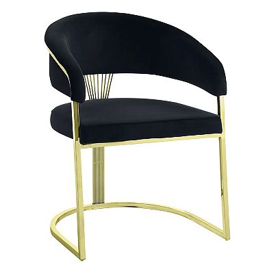 Verie 22 Inch Side Dining Chair, Gold Base, Padded Black Velvet
