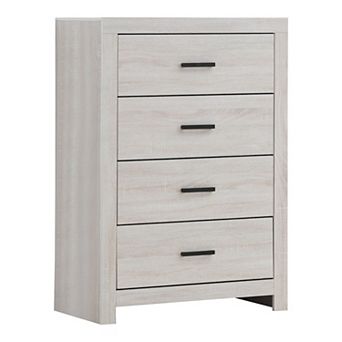 Chest with 5 Drawers and Metal Bar Pulls, White