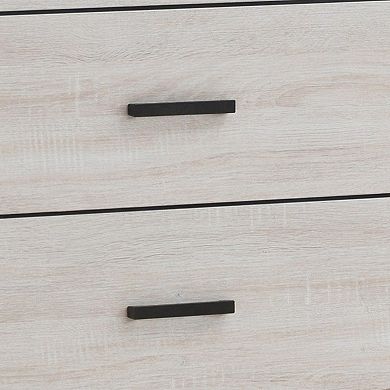 Chest with 5 Drawers and Metal Bar Pulls, White