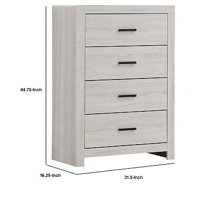 Chest with 5 Drawers and Metal Bar Pulls, White