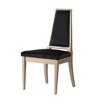 23 Inch Side Dining Chair, Black Soft Velvet Upholstery, Beige Rubberwood