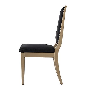 23 Inch Side Dining Chair, Black Soft Velvet Upholstery, Beige Rubberwood
