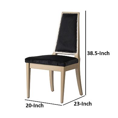 23 Inch Side Dining Chair, Black Soft Velvet Upholstery, Beige Rubberwood