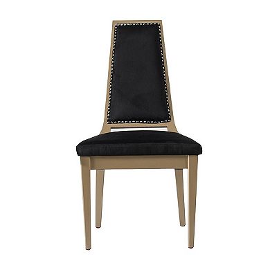 23 Inch Side Dining Chair, Black Soft Velvet Upholstery, Beige Rubberwood