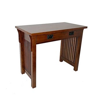 Wooden Frame Writing Desk with 1 Drawer and Slatted Sides, Brown