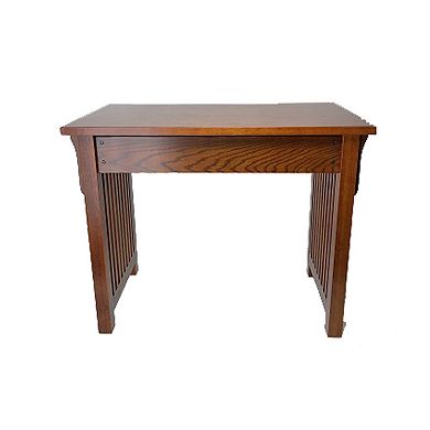 Wooden Frame Writing Desk with 1 Drawer and Slatted Sides, Brown
